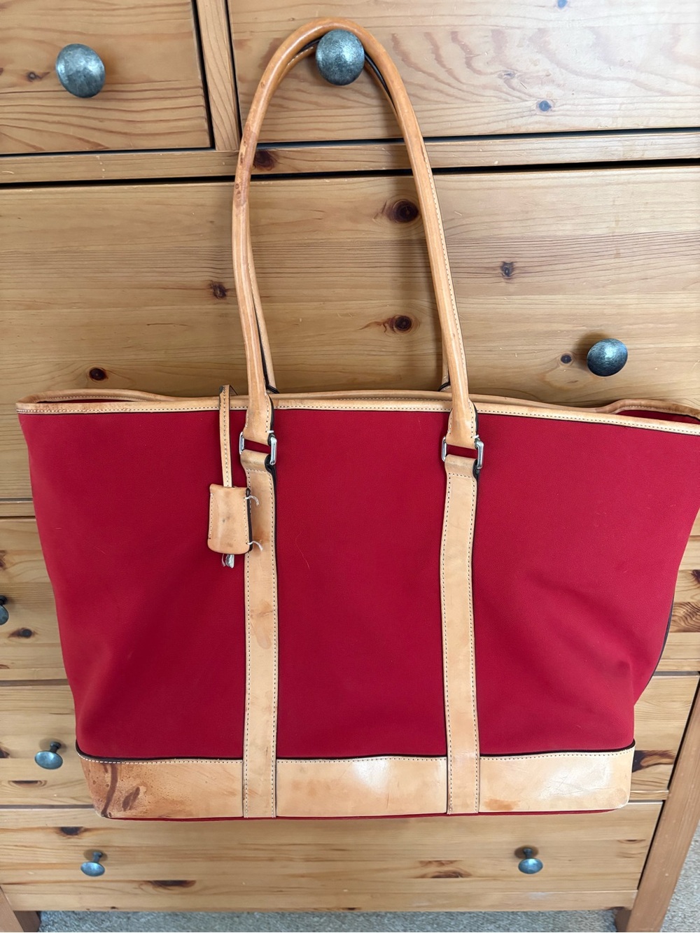COACH Red Canvas Duffel with Tan Leather Trim - Picture 6 of 13